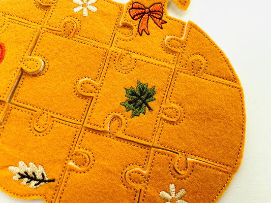 Fall Floral Pumpkin Puzzle ITH in the hoop kids game idea machine embroidery designs sizes for hoop 5x7 6x10 8x8 felt feltie Thanksgiving