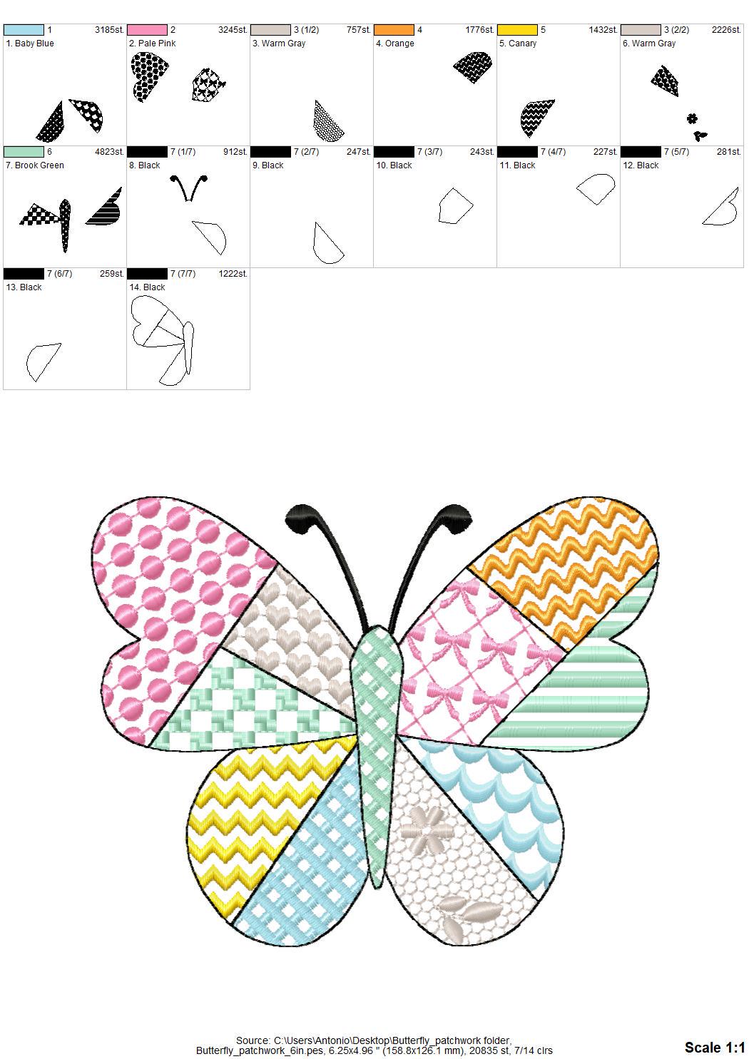 Patchwork Butterfly awesome patterned Butterfly outline delicate summer baby girls machine embroidery designs many sizes 4 up to 8 inch