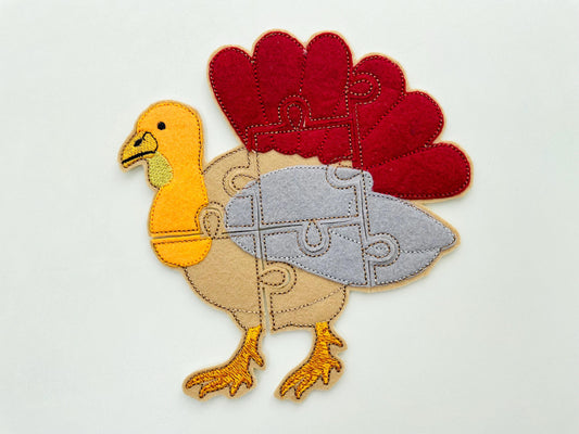 Turkey Puzzle ITH in the hoop kids game gift idea Applique machine embroidery designs sizes for hoop 5x7 6x10 8x8 Fall felt feltie design