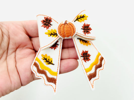 Thanksgiving Fall Pumpkin Bow 3D dimensional machine embroidery designs felt feltie design simply in the hoop ITH project kids girls design