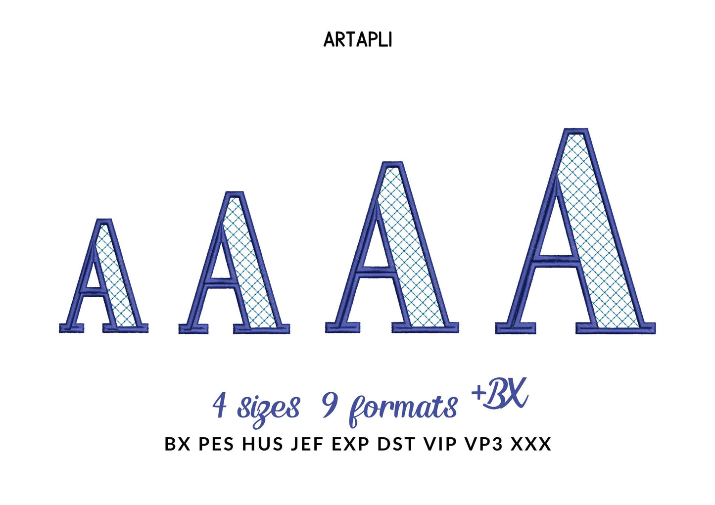 Elegant Font Noel check and outline Block Font Applique Alphabet Monogram machine embroidery designs big sizes 2.9 up to 5.2 inch, BX