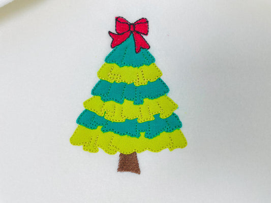 Layered Ruffle Christmas Tree with Bow Applique machine embroidery designs sizes 4 up to 7 inch awesome Pine Tree kids girly design
