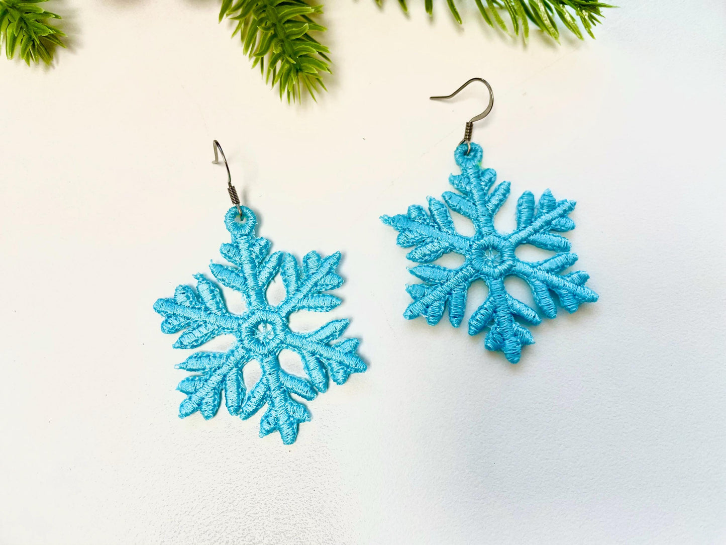 Snowflake charm earrings FSL freestanding lace Christmas machine embroidery designs kids girls Snow earrings size 2 inch simply in the hoop