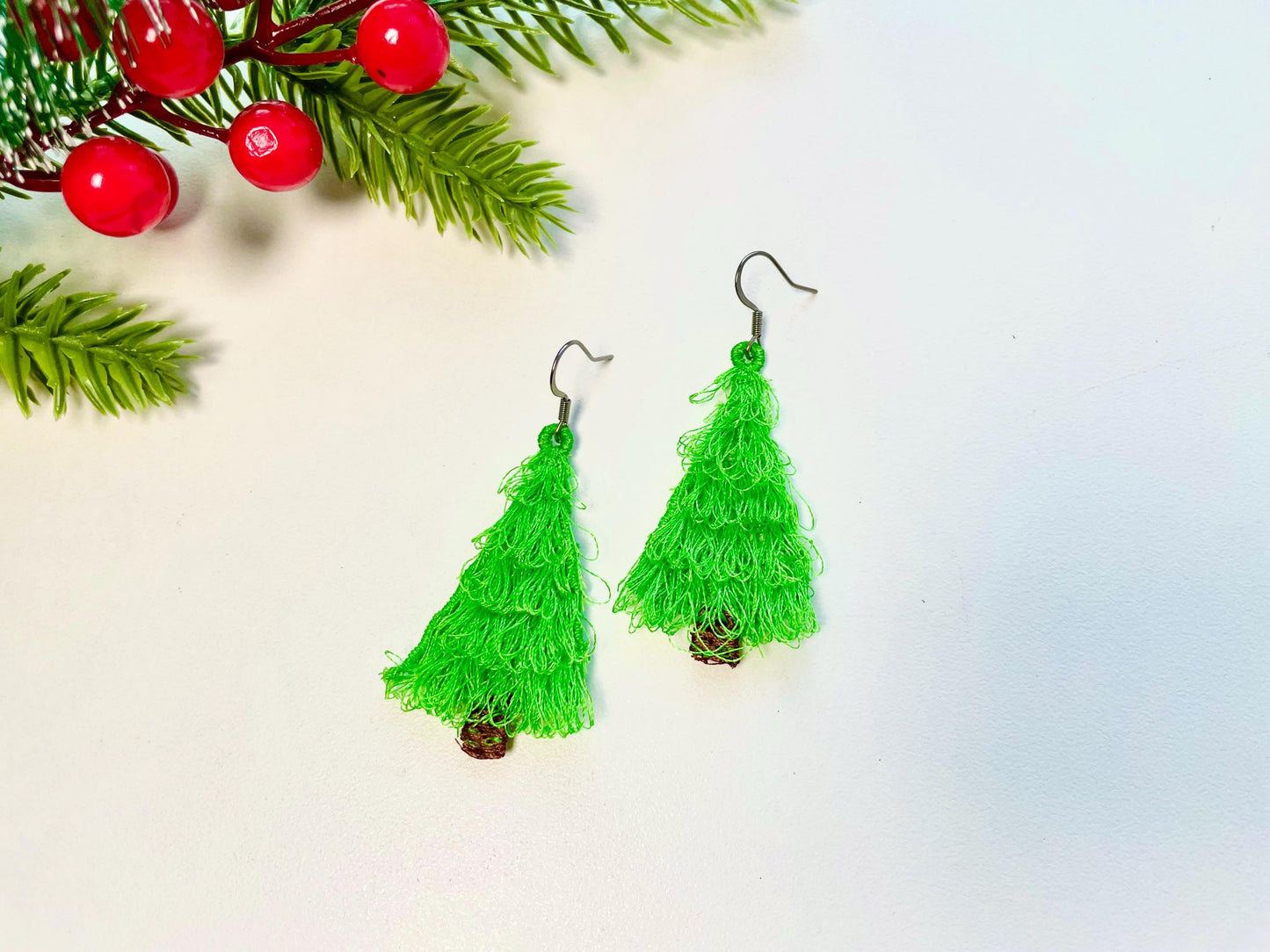 Christmas Tree Fringed Fluffy Earrings or Charm in the Hoop FSL Freestanding Lace Kids Girls Machine Embroidery Designs Size Approx 2 Inch - Etsy