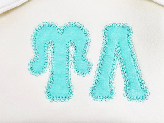 Big Greek FONT Applique lace edge and chain stitch top Monogram sororities fraternities machine embroidery designs sizes 3.2 up to 6.5 inch
