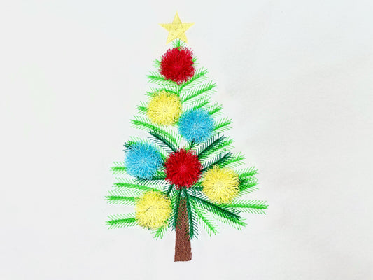 Fringed Fluffy Christmas Tree With Pompom Garland Machine Embroidery Designs Kids Fringe Fur Chenille Spruce Pine Tree Sizes 5 up to 9 Inch - Etsy