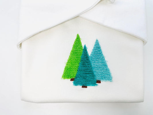 Fringed Fluffy Pine Tree Woodland Christmas Tree Three in a Row Forest Fringe Fur Chenille Machine Embroidery Design