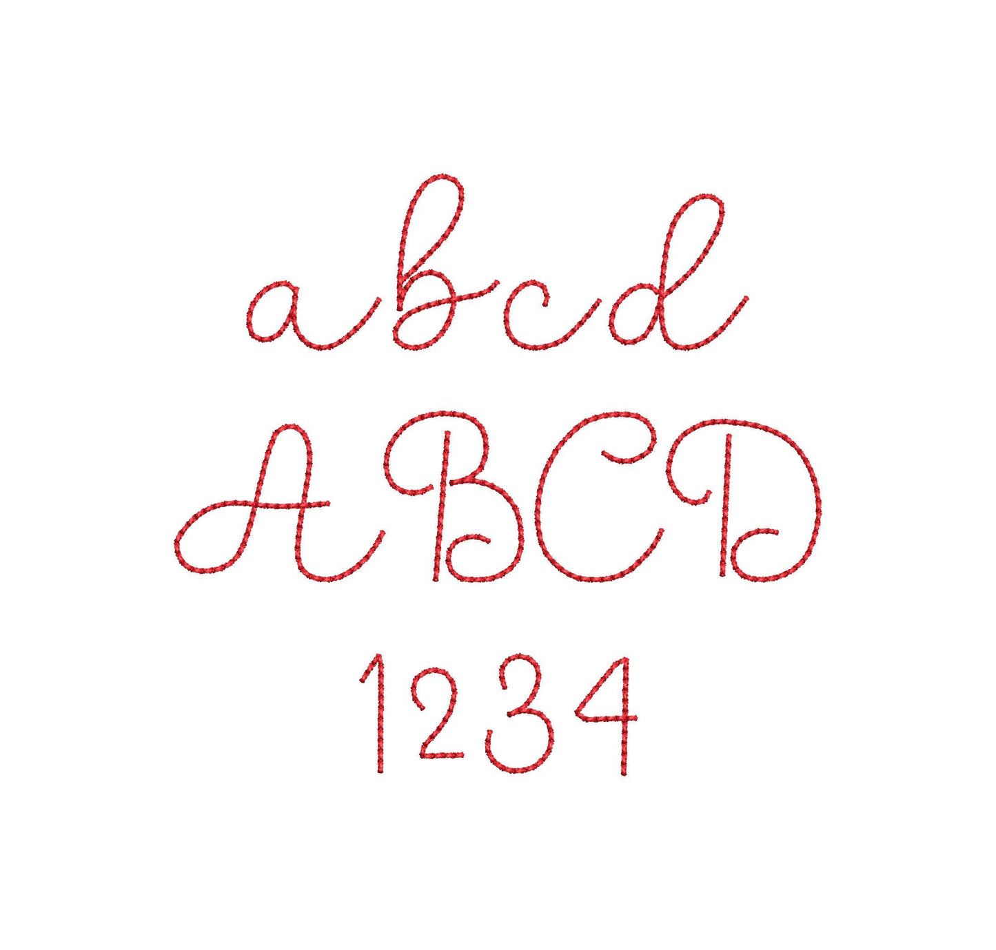 Handwritten script FONT Bunny Bean Alphabet Monogram bean stitch machine embroidery designs letters numbers assorted sizes 1 to 1.9 inch BX