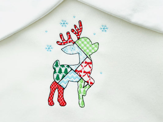 Patchwork Deer Noel Christmas theme cute Reindeer patterned silhouette outline kids baby machine embroidery designs