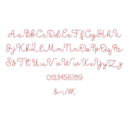 Hand stitch effect FONT ButterScript machine embroidery designs assorted sizes handwritten script alphabet Monogram kids seed stitch and BX