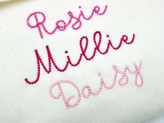 Pearl stitch FONT Bubbly Pearl handwritten script Alphabet Monogram machine embroidery designs kids girls name sizes 1 up to 2 inch, BX