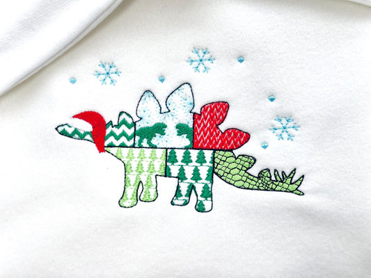 Christmas Stegosaurus Bobby Jurassic Dinosaur Patchwork patterned silhouette machine embroidery