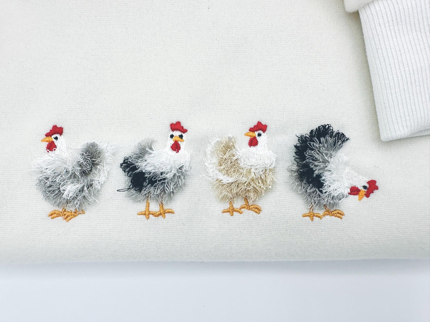 Mini Fringed Chicken SET of 4 Single Fluffy Chicken and Four Chickens in a Row Fringe Fluffy Chenille Farm Bird
