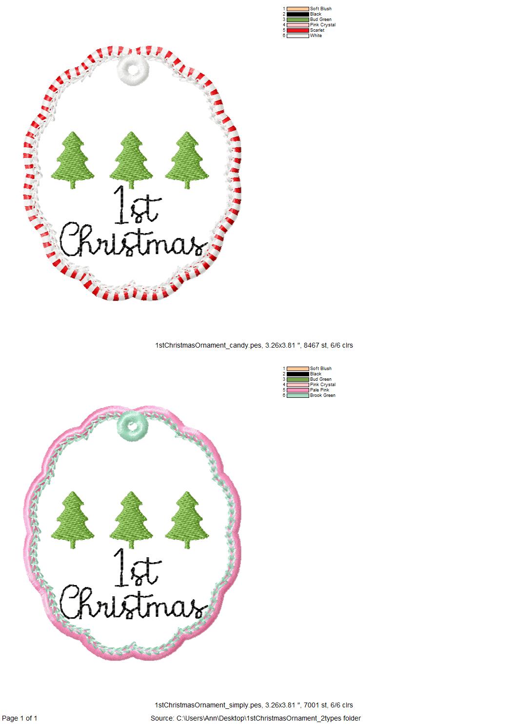 Classic Oval scalloped baby 1st Christmas Candy satin edge with Green Red thread ornaments decoration design