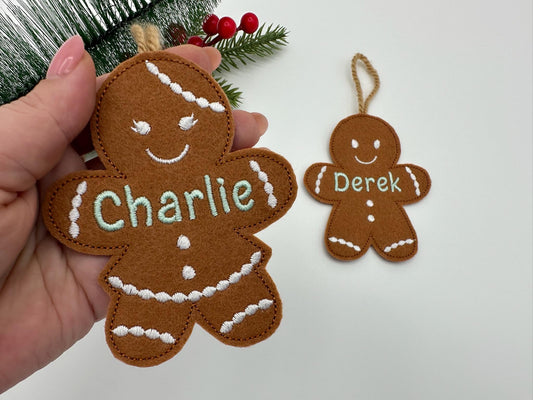 Gingerbread Man Girl SET of 2 types feltie and Mini FONT Christmas Ginger Cookie Ornament