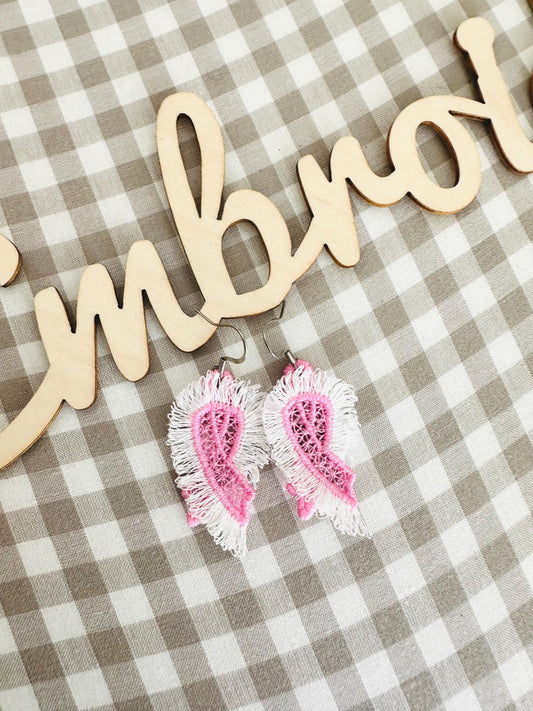 Fringed Pink Ribbon Earrings FSL