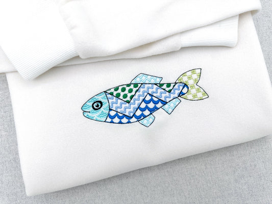 Patchwork Fish cute patterned Fish outline kids baby boys nautical Fisher Fisherman machine embroidery designs sizes 4 up to 9 inch