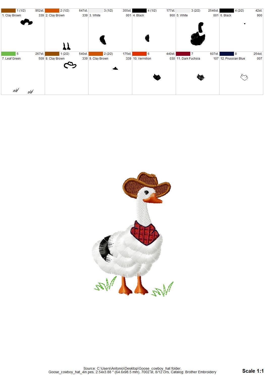 Fringed Goose with Cowboy hat – Goose machine embroidery design by Artapli