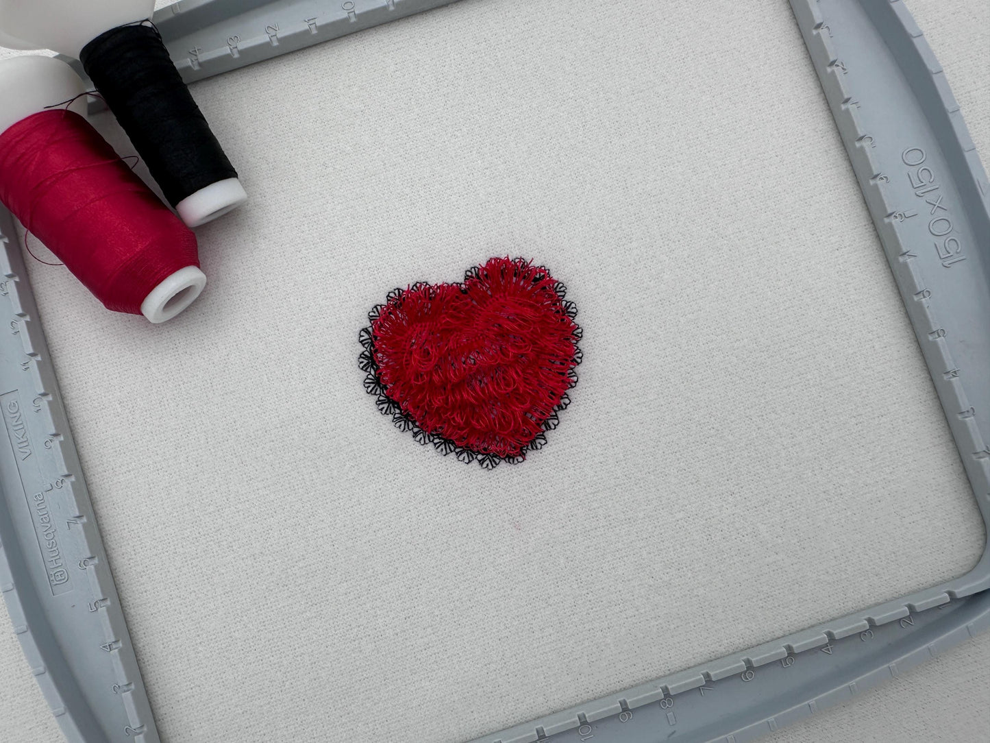 Lace Edge Fringed Valentine Heart chenille awesome Fringe Heart fringe ITH in the hoop machine embroidery designs mini sizes 1.5 up to 3 in