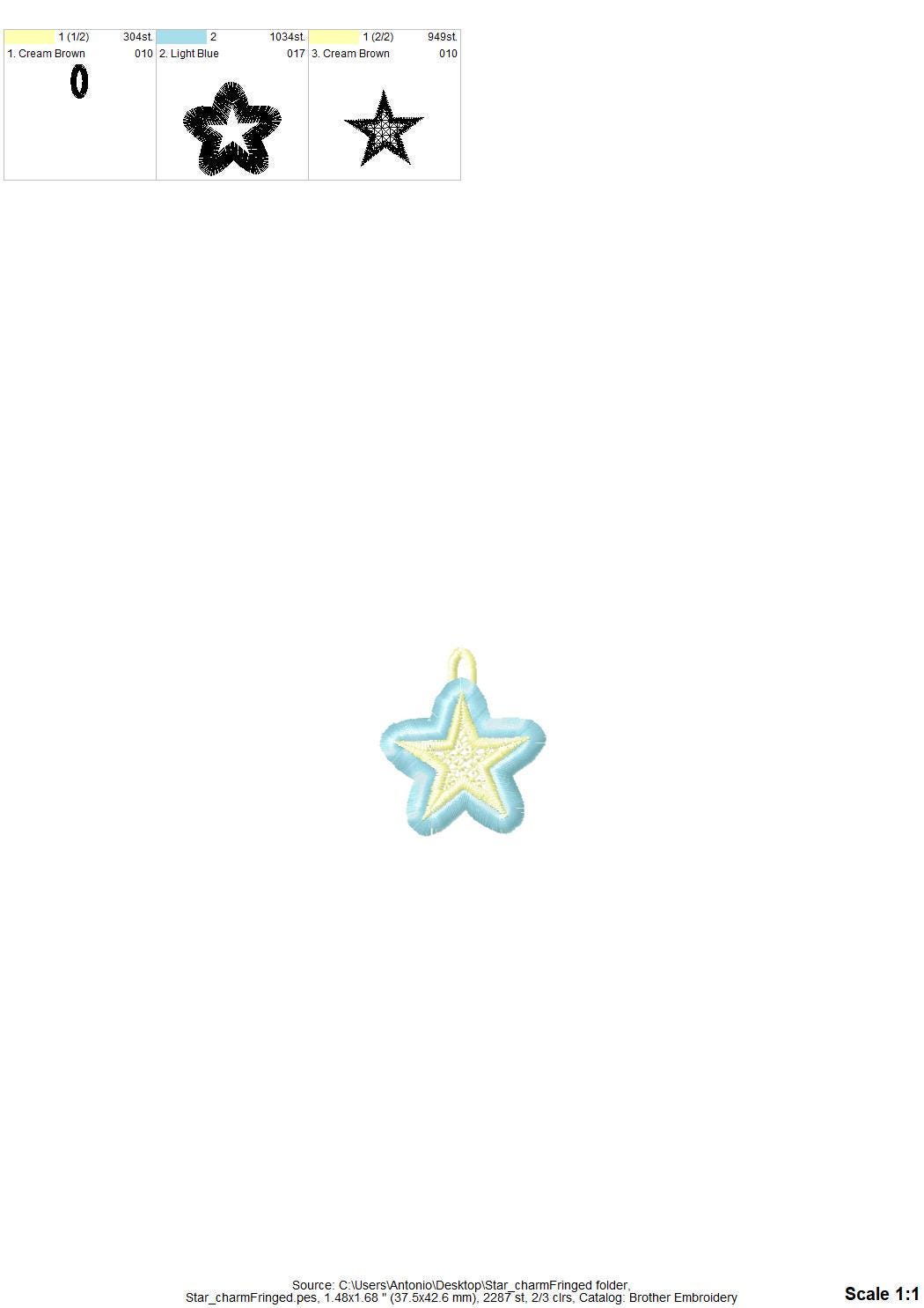 Fringed Fluffy Star charm girls pretty charm accent in the hoop FSL freestanding lace fringe machine embroidery designs ITH