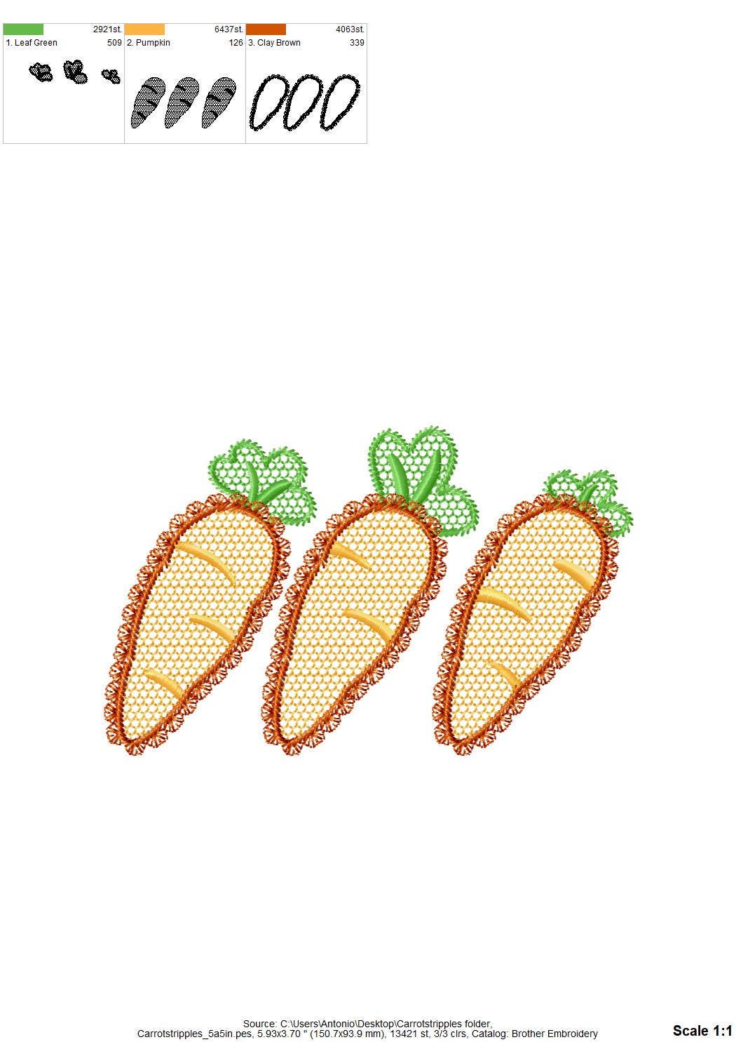 Lace Carrot Vegetable Trio – Girl embroidery design by Artapli