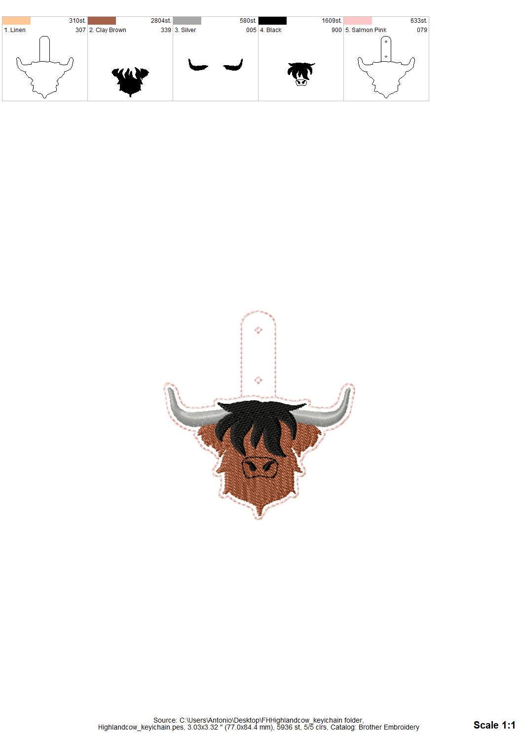 Highland Cow Bull Keychain