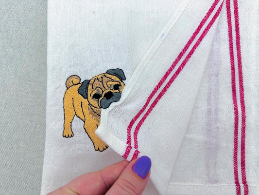 Lovely playing Pug Puppy Dog Mama kitchen dish towel pet animal kids machine embroidery designs ITH