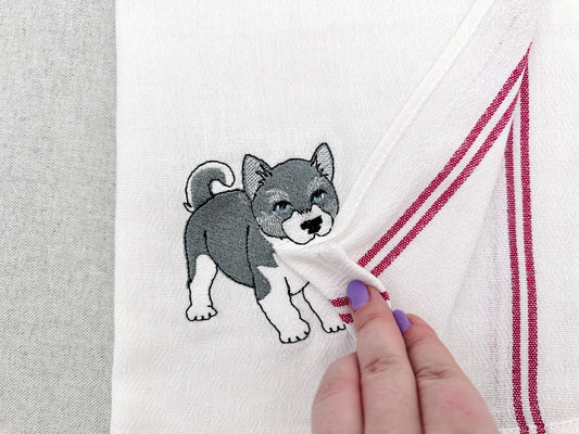 Lovely playing Husky Puppy Dog Mama kitchen dish towel pet animal kids machine embroidery designs ITH