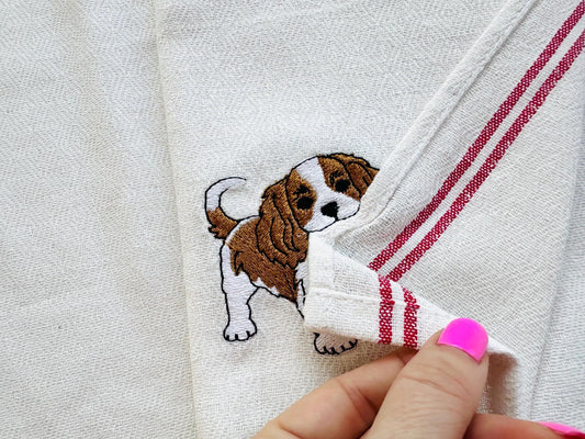 Playing Cavalier King Charles Spaniel Puppy Dog kitchen dish towel pet animal kids machine embroidery designs ITH