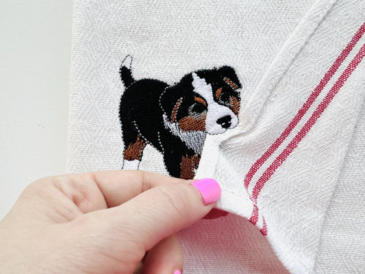 Cute Playing Australian Shepherd Puppy Dog Mama kitchen dish towel pet animal kids machine embroidery designs ITH