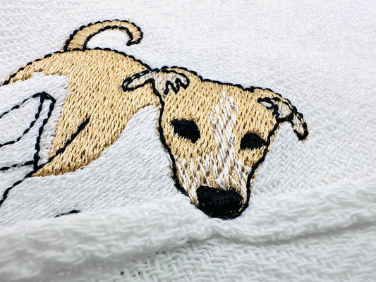 Cute Playing Little Greyhound Puppy Dog Mama kitchen dish towel animal thief kids machine embroidery designs ITH