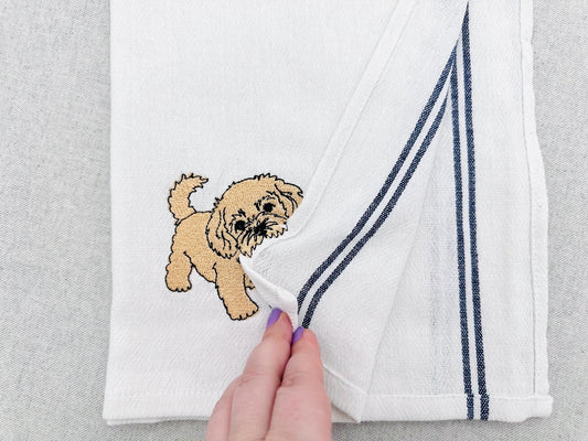 Playing Little Maltipoo Puppy Dog Mama kitchen dish towel animal pet thief machine embroidery designs ITH