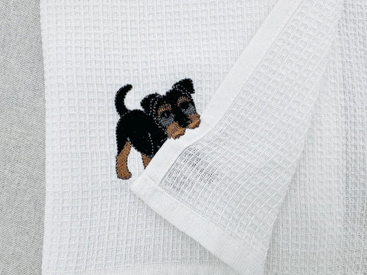 Playing wirehaired German Terrier Puppy Dog kitchen dish towel animal machine embroidery designs ITH