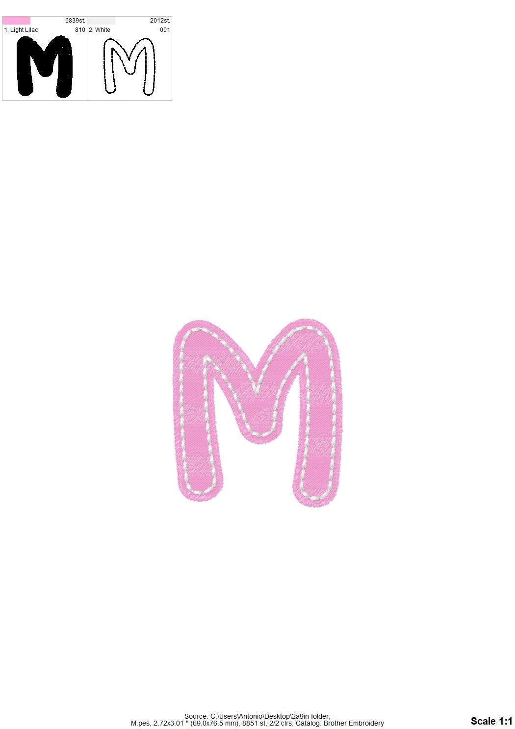 Fill Stitch Font hand-stitch look on top machine embroidery designs rounded letters Alphabet Monogram