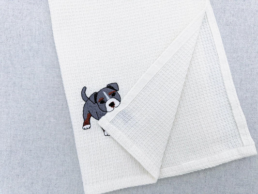 Pocket Bully Playing Mini Bulldog Puppy Dog Mama kitchen dish towel animal kids machine embroidery designs ITH