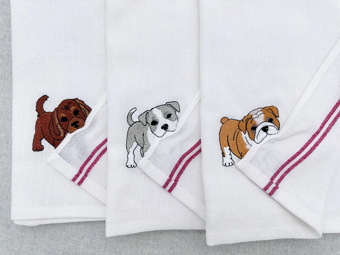 Lovely playing Bulldog Puppy Dog Mama kitchen dish towel pet animal kids machine embroidery designs ITH