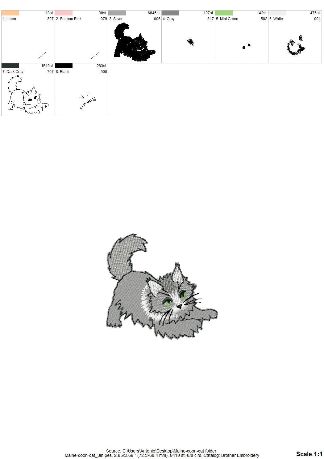 Lovely Scratching Maine Coon Kitty Cat Mama kitchen dish towel pet animal kids machine embroidery designs ITH