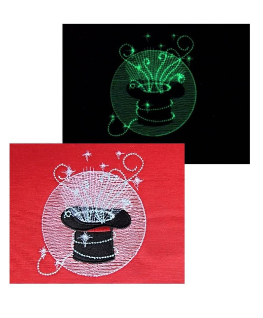 Magician Magic hat and swirls tricks sparkles, glow in the dark special machine embroidery designs