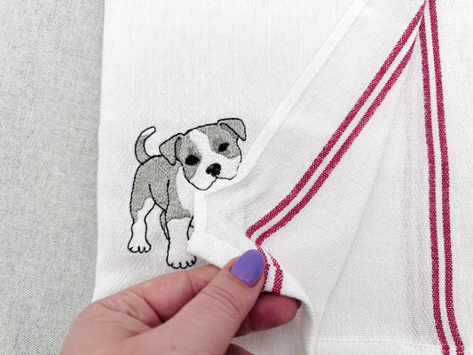 Lovely playing Pitbull Puppy Dog Mama kitchen dish towel pet animal kids machine embroidery designs ITH