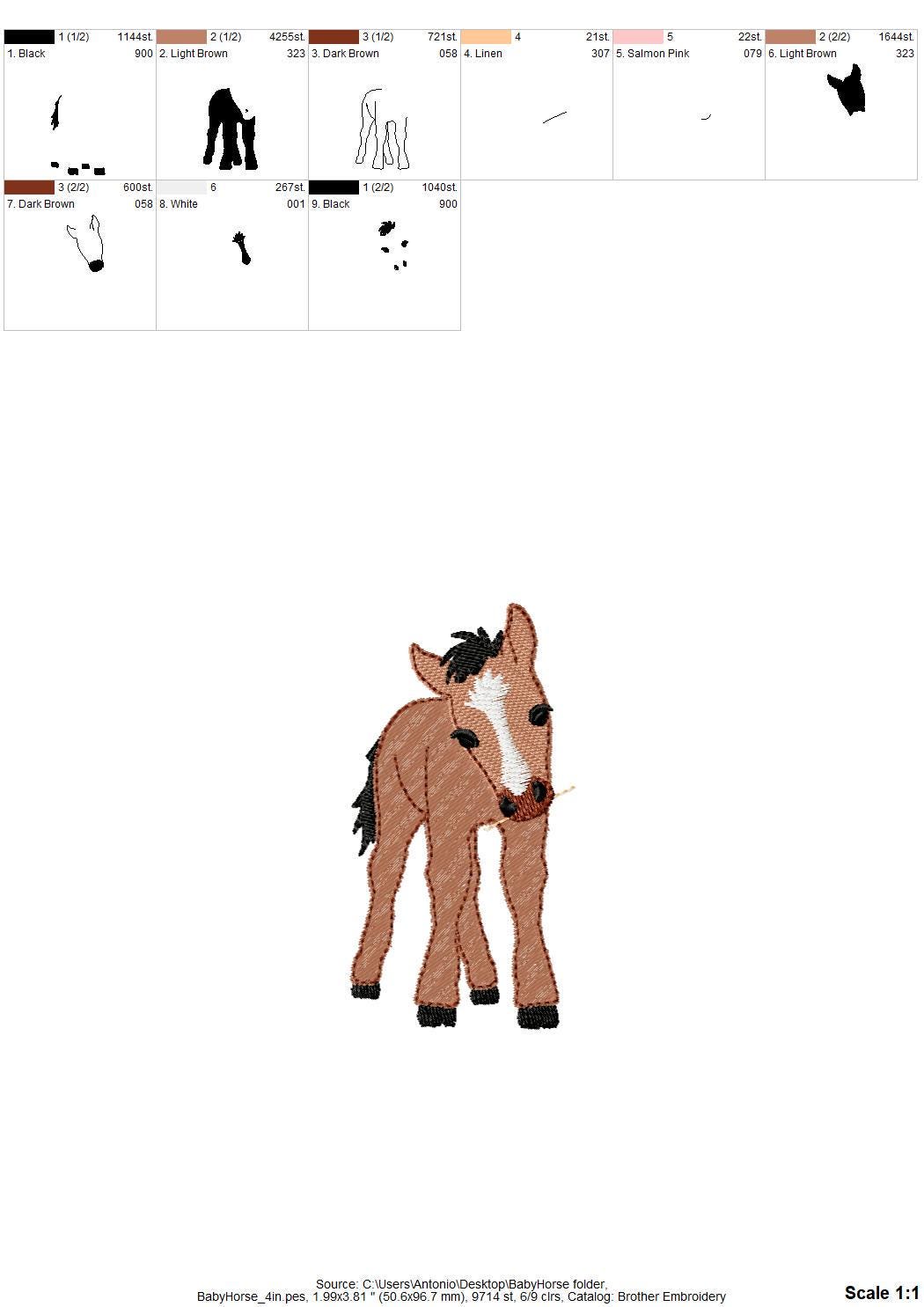 Playing Little Baby Horse Foal kitchen dish towel Farm animal kids machine embroidery designs ITH