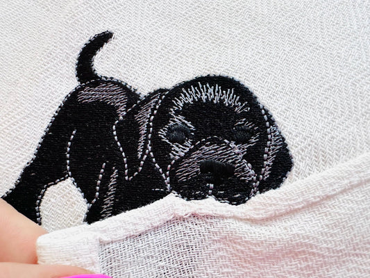 Cute Playing Little Labrador Puppy Dog Mama kitchen dish towel pet animal kids machine embroidery designs ITH