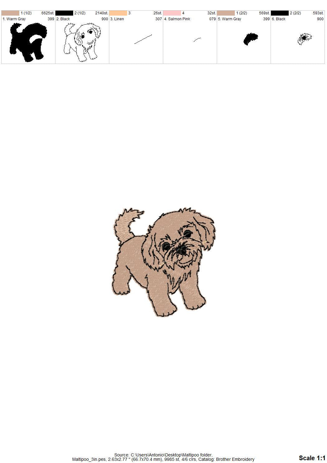 Playing Little Maltipoo Puppy Dog Mama kitchen dish towel animal pet thief machine embroidery designs ITH