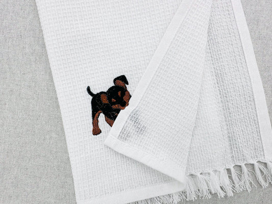 Playing Miniature Pinscher Puppy Dog Mama kitchen dish towel pet animal thief machine embroidery designs ITH