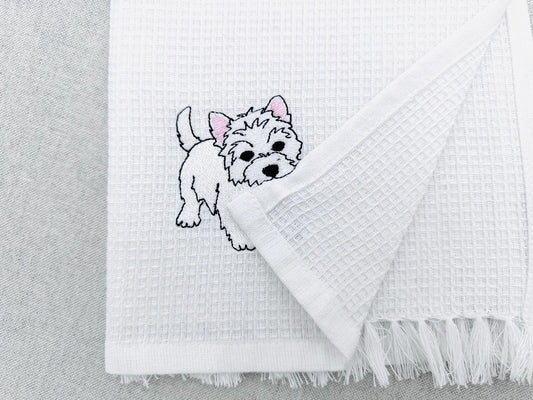 Playing Westie West Highland Terrier Puppy Dog kitchen dish towel animal kids machine embroidery designs ITH