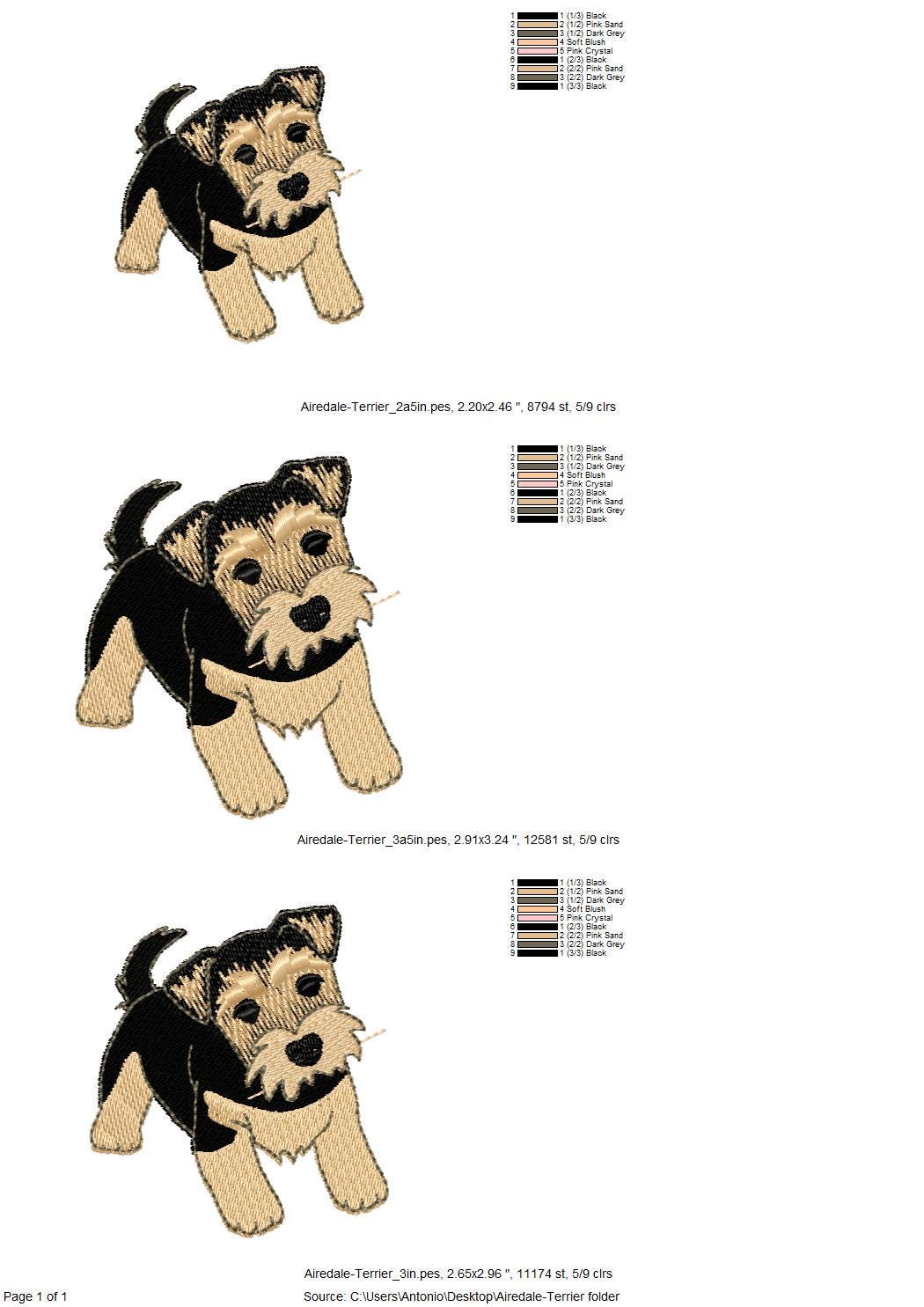 Playing Airedale Terrier Puppy Dog Mama kitchen dish towel pet animal kids machine embroidery designs ITH