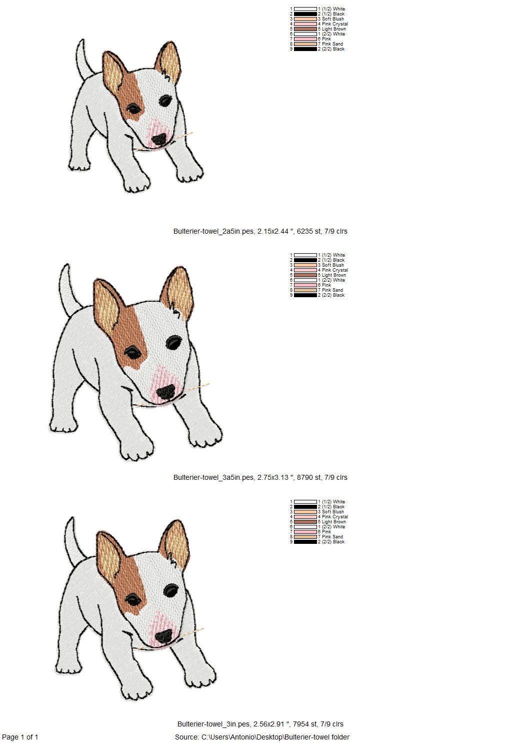 Playing Bull Terrier Puppy Dog Mama kitchen dish towel pet animal kids machine embroidery designs ITH