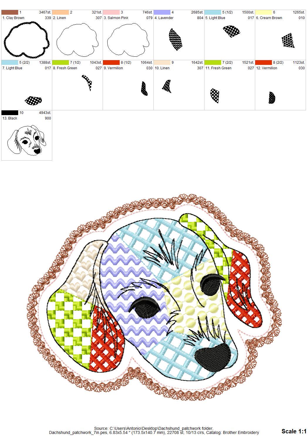 Dachshund Applique Patchwork