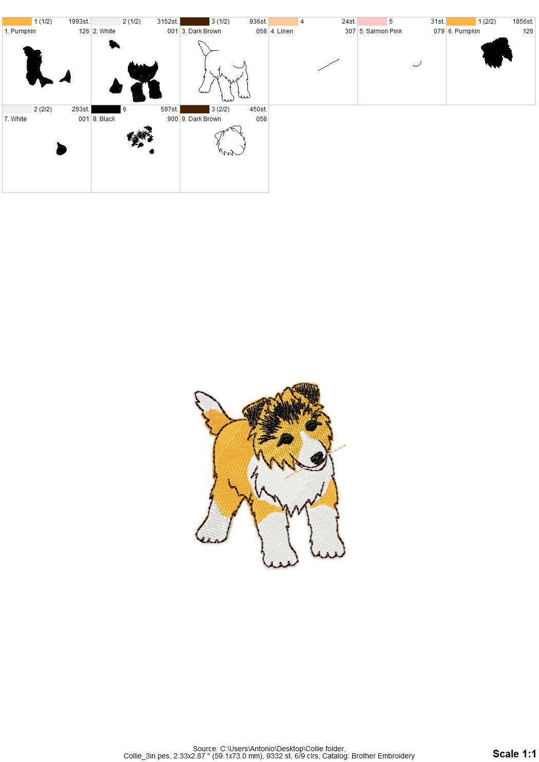 Playing Collie Puppy Dog Mama kitchen dish towel pet animal Thief kids machine embroidery designs ITH