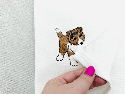 Playing Collie Puppy Dog Mama kitchen dish towel pet animal Thief kids machine embroidery designs ITH