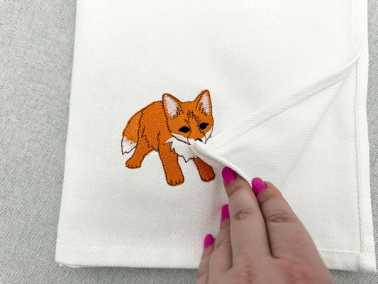 Playing Little Baby Fox Cub kitchen dish towel wild animal Thief kids machine embroidery designs ITH